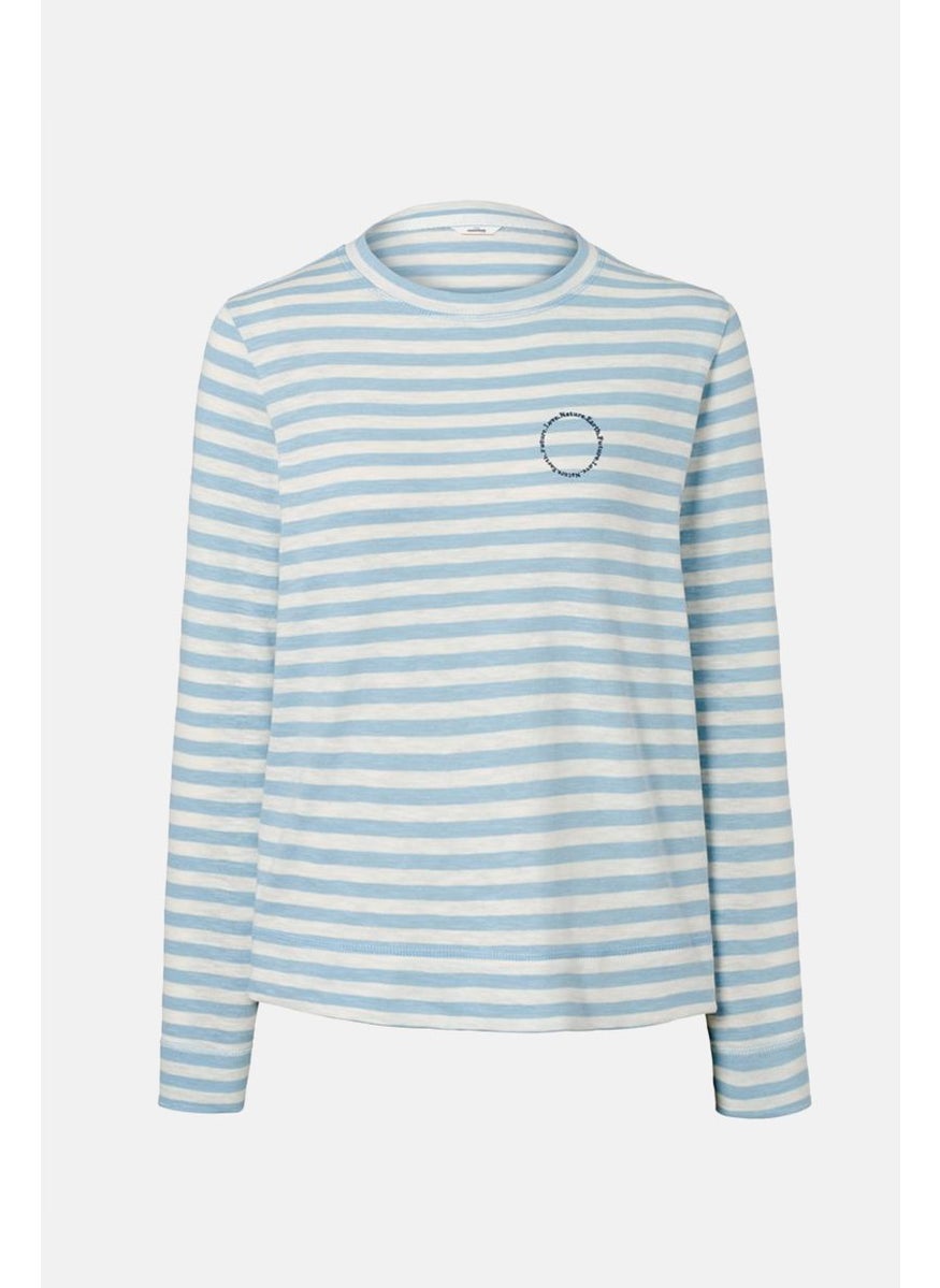 Tchibo Women Crew Neck Stripe Long Sleeve Sweatshirt, White and Blue  - Image 3
