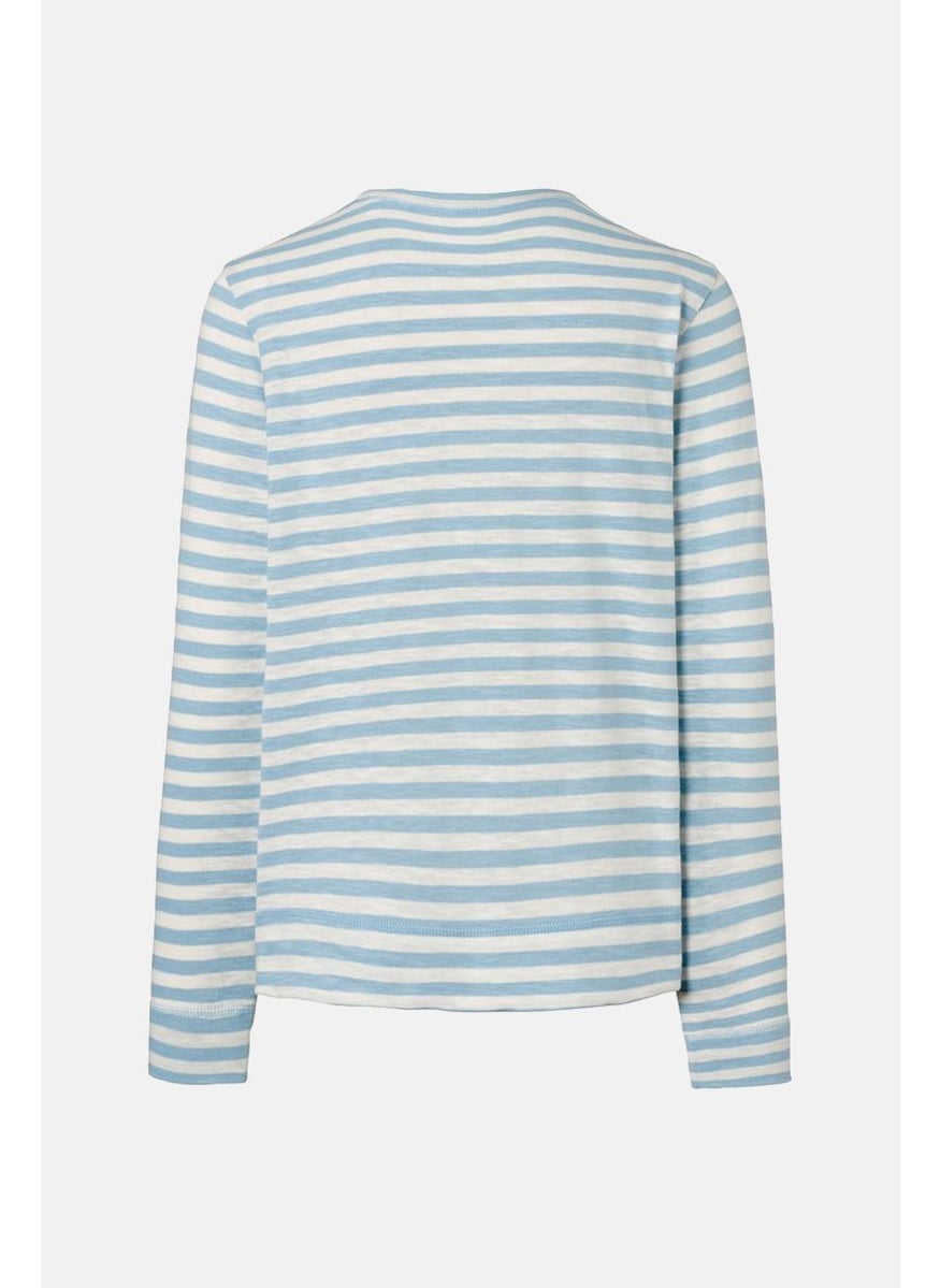 Tchibo Women Crew Neck Stripe Long Sleeve Sweatshirt, White and Blue  - Image 2