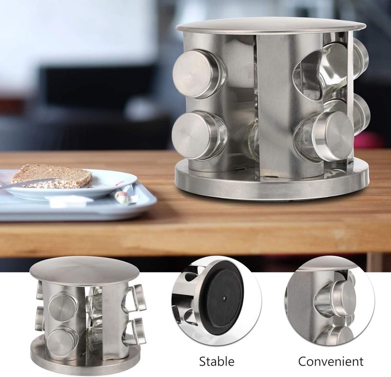 Olpad Seasoning Box containers with lids Seasoning Bottle Kitchen Rack Metal Pepper jar pots Glass Storage Jars with lids Spice Jar Kitchen Shelf to Rotate Food Stainless Steel 8 Jar - Image 3
