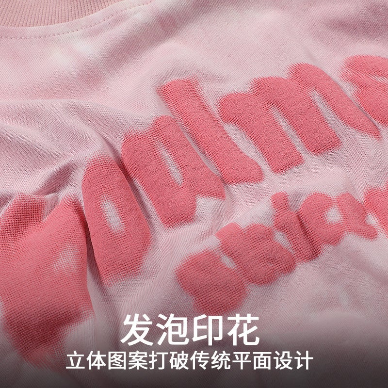 American Street Hiphop Tie-Dyed T-Shirt Summer Trendy All-Match Letter Printing Sweet Cool Style Couple Half Sleeve Top - Image 3