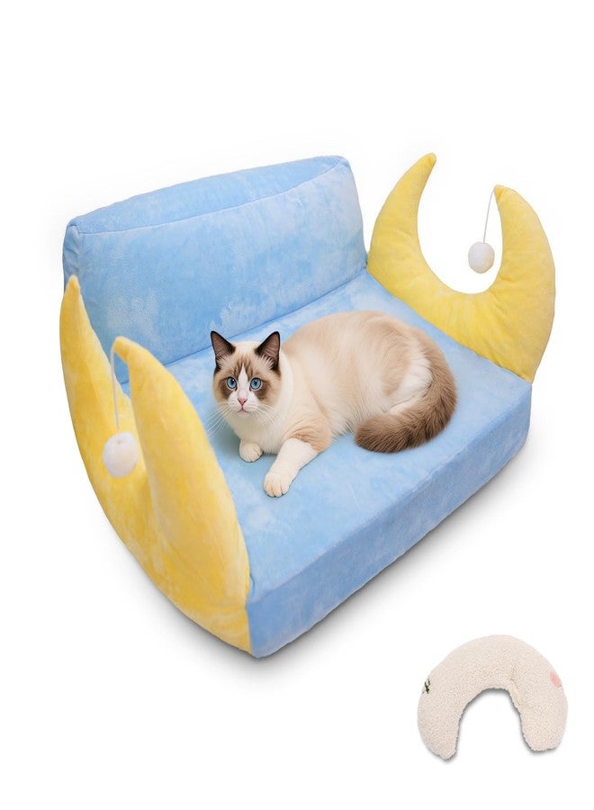 MOYMO Cat Couch with Soft Pillow, Supportive Dog Couch, Cat Sofa with Removable Cover，Cute Moon Shaped, 24 Inch - Image 1