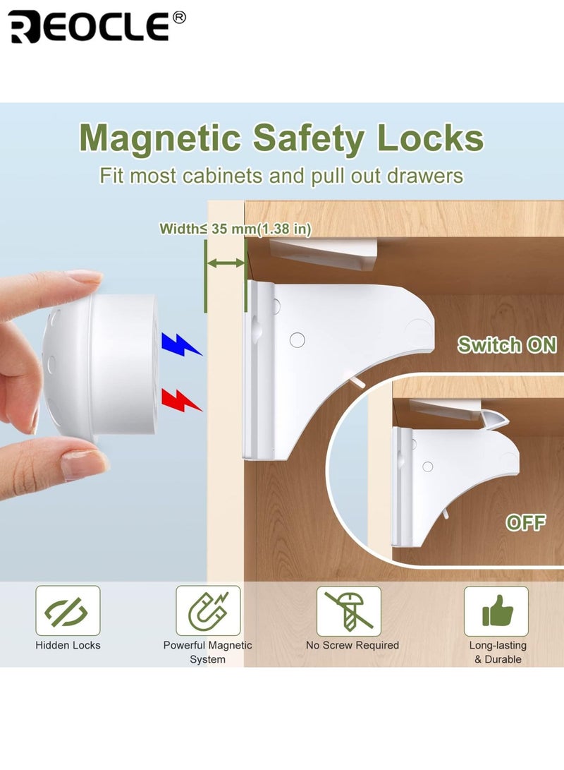 ريوكل 4 قطع أقفال خزانة سلامة الطفل المغناطيسية مع 1 مفاتيح خزانات واقية من الأطفال الأدراج لا حاجة إلى مسامير الحفر تتضمن 1 قفل أمان للأطفال للمقابض سهلة التركيب مثالية لسلامة الطفل في المنزل - Image 2