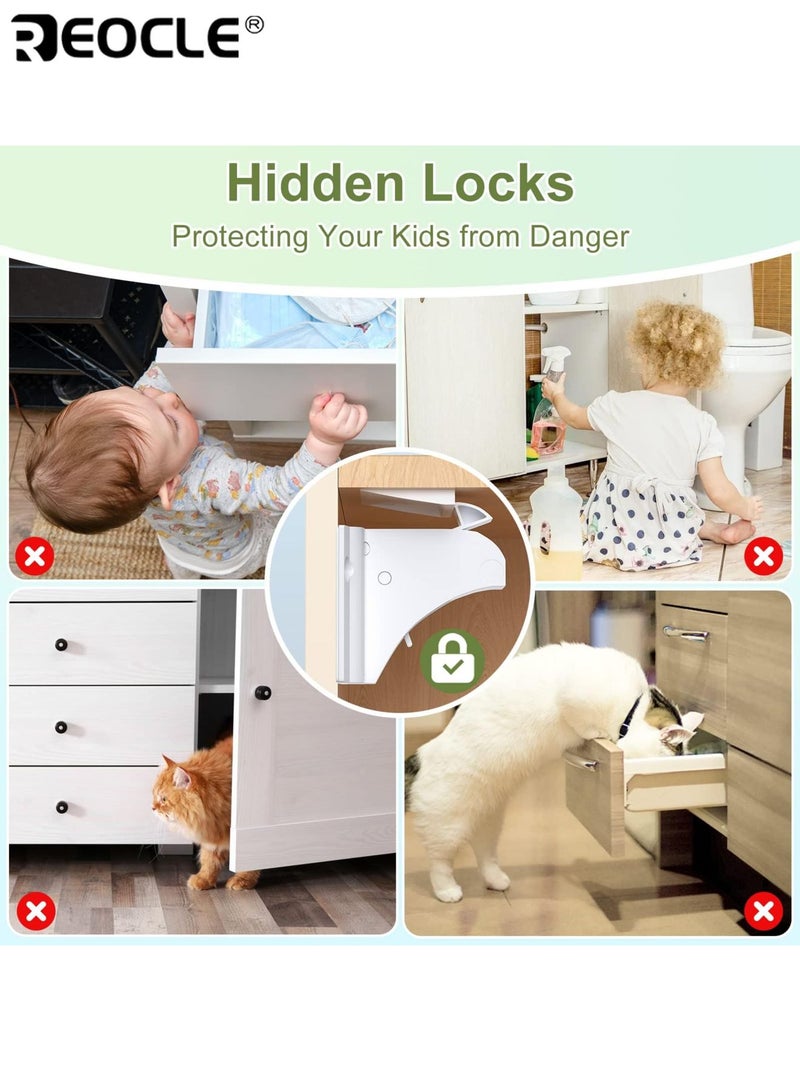 ريوكل 4 قطع أقفال خزانة سلامة الطفل المغناطيسية مع 1 مفاتيح خزانات واقية من الأطفال الأدراج لا حاجة إلى مسامير الحفر تتضمن 1 قفل أمان للأطفال للمقابض سهلة التركيب مثالية لسلامة الطفل في المنزل - Image 5