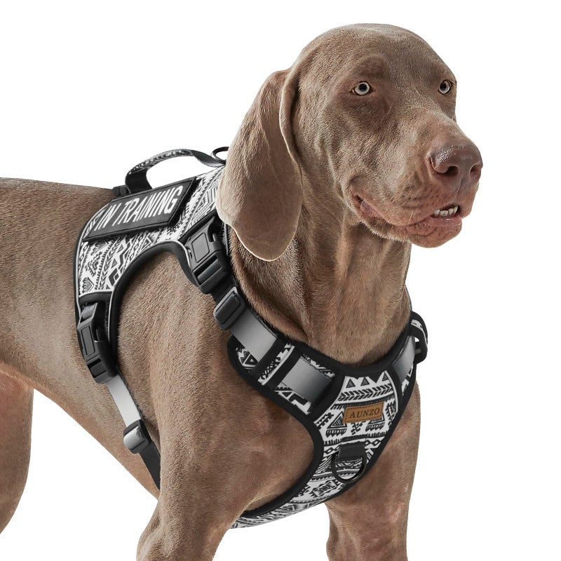 AUNZO Tactical Dog Harness for Extra Large Dog Breeds, No Pull Adjustable Pet Harness with Handle, Reflective K9 Military Service Dog Vest for Walking Hiking Training, Black Ethnic, XL - Image 1
