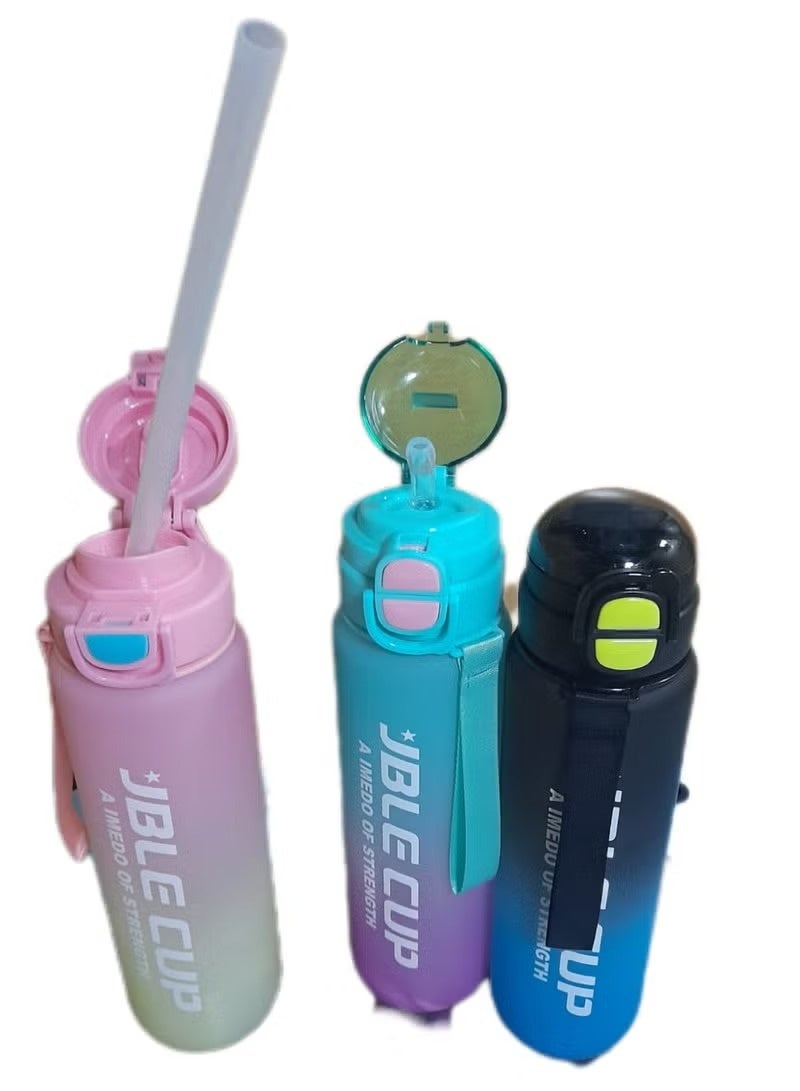 Drinking Water Bottle with Straw 1L/1000ml BPA Free, Bottle Sport Drinks with Locking clip Cover, clip handle, & Leak Proof, light weight water bottle for Man & Women indoor and outdoor (Black Blue) - Image 2