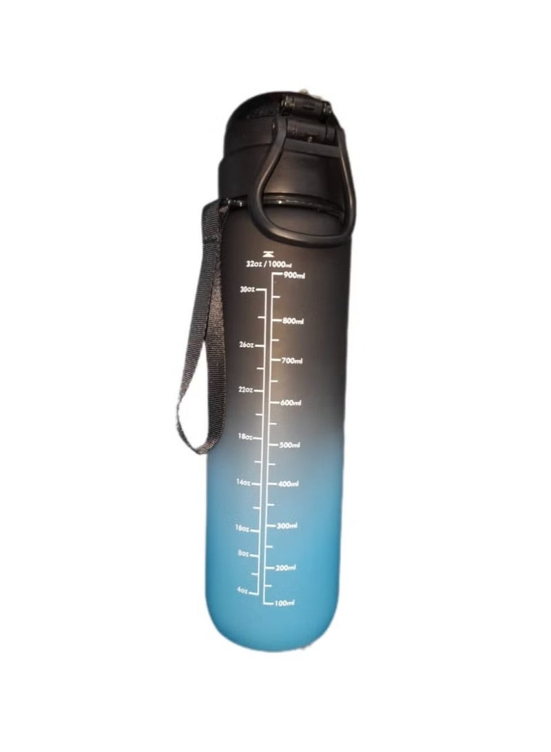 Drinking Water Bottle with Straw 1L/1000ml BPA Free, Bottle Sport Drinks with Locking clip Cover, clip handle, & Leak Proof, light weight water bottle for Man & Women indoor and outdoor (Black Blue) - Image 1