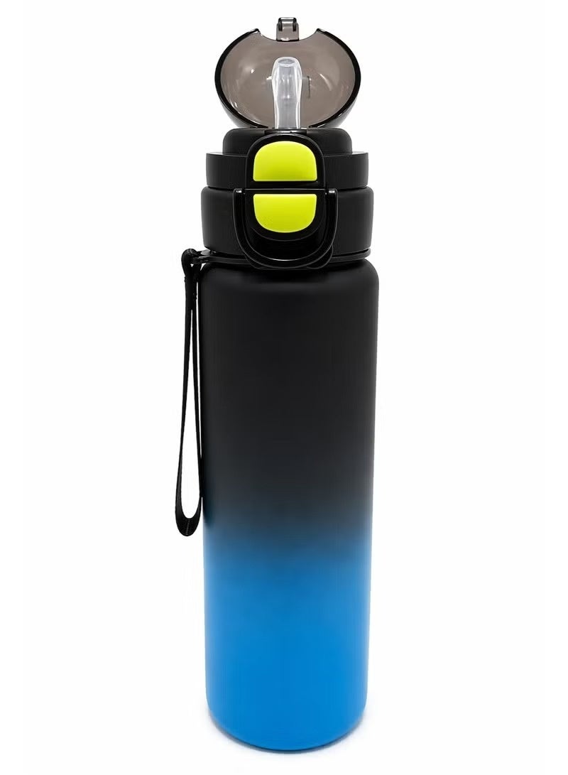 Drinking Water Bottle with Straw 1L/1000ml BPA Free, Bottle Sport Drinks with Locking clip Cover, clip handle, & Leak Proof, light weight water bottle for Man & Women indoor and outdoor (Black Blue) - Image 5