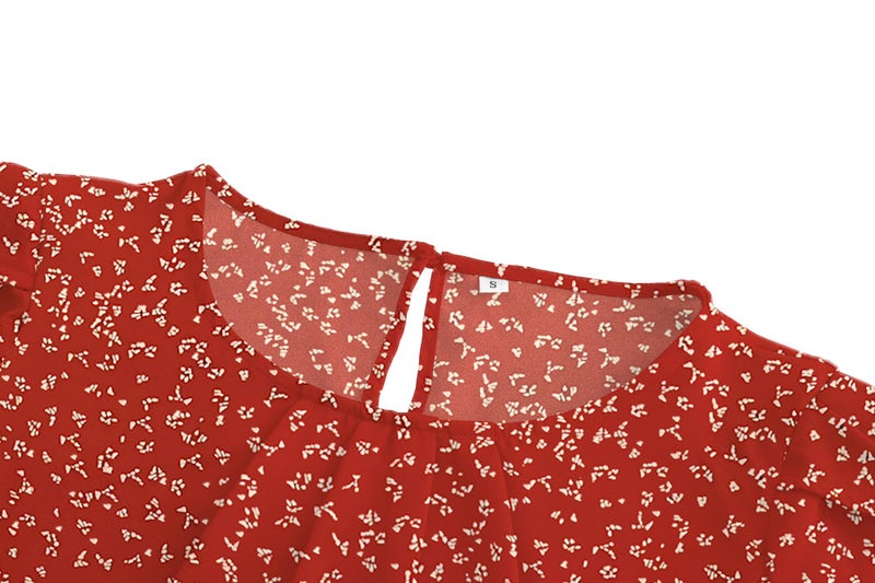 TASAMO Women's Printed Flouncing Flared Short Sleeve Blouse Top Shirts Floral (Small,FP Red 02) - Image 3