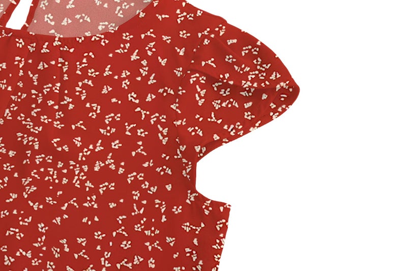TASAMO Women's Printed Flouncing Flared Short Sleeve Blouse Top Shirts Floral (Small,FP Red 02) - Image 4