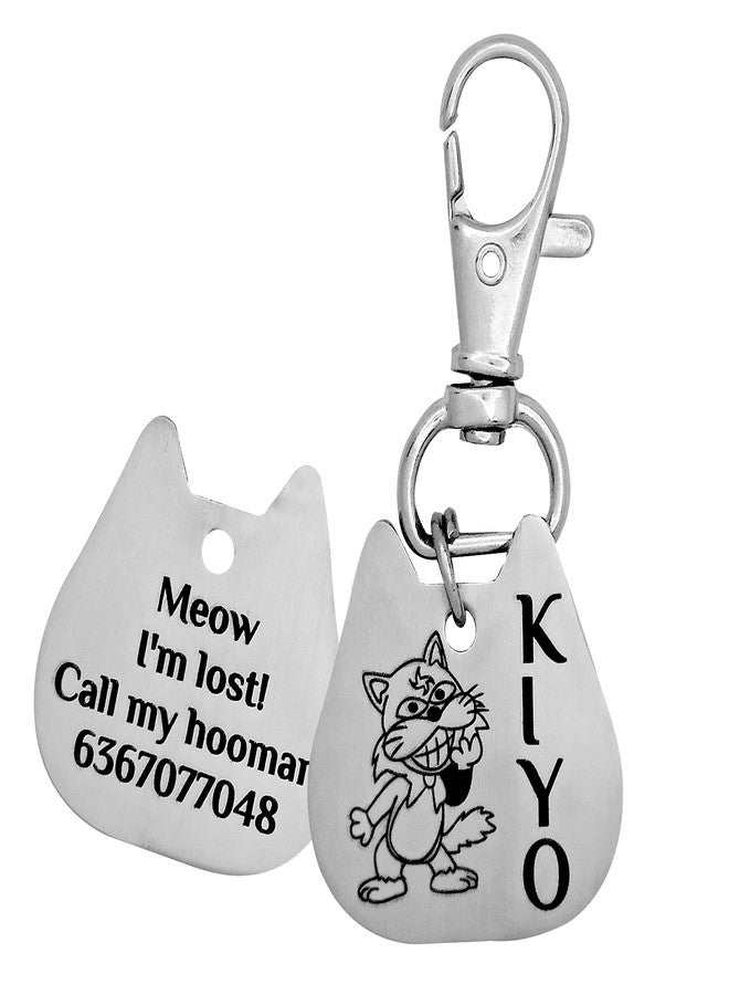 BAMALI Trendz Pet ID Tag Customize Black Laser Engraved Matt Finish Name Collar Tag for Your Loving Pet Dog, Cat, Puppy, Horse. Personalize Photo engrave Tag (Cat Face (L)) - Image 1