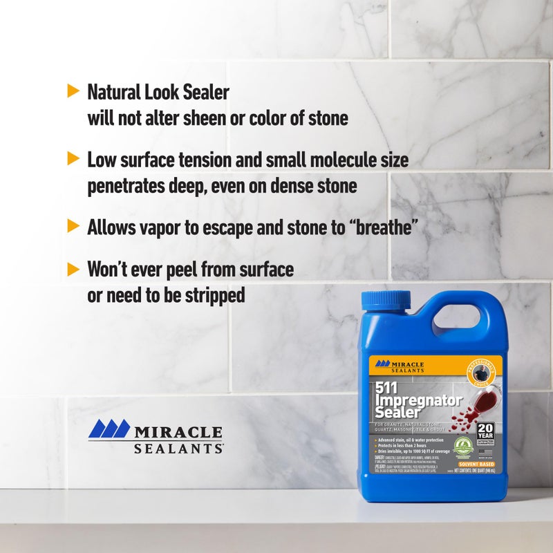 Miracle Sealants 511 Impregnator Advanced Penetrating Sealer for Countertops, Stone, Tile & Grout, Pint - Image 5