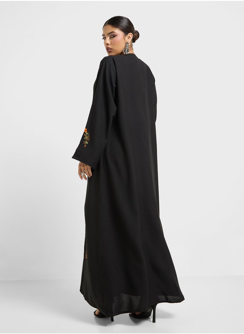 hayas closet Embroidered V-Neck Flared Sleeve Abaya  - Image 2