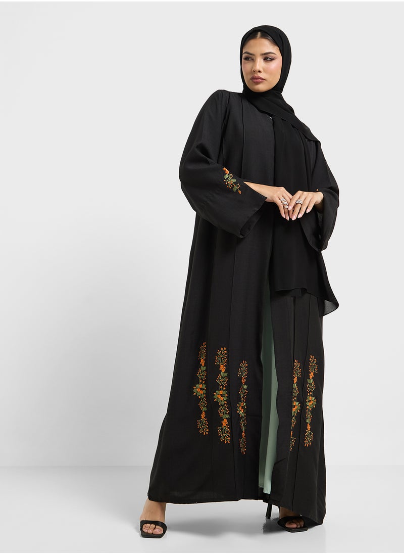 hayas closet Embroidered V-Neck Flared Sleeve Abaya  - Image 1