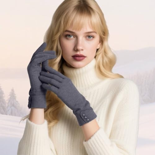 woogwin Womens Winter Gloves Touch Screen Warm Fleece Lined Thick Thermal Windproof Ladies Snow Gloves for Cold Weather (Gray) - Image 2