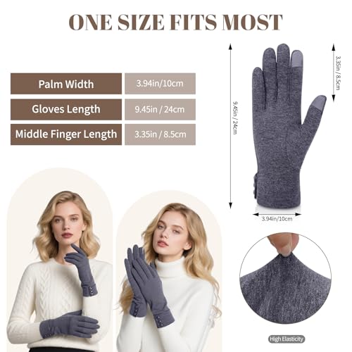 woogwin Womens Winter Gloves Touch Screen Warm Fleece Lined Thick Thermal Windproof Ladies Snow Gloves for Cold Weather (Gray) - Image 5