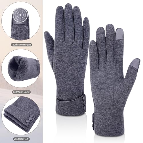 woogwin Womens Winter Gloves Touch Screen Warm Fleece Lined Thick Thermal Windproof Ladies Snow Gloves for Cold Weather (Gray) - Image 4