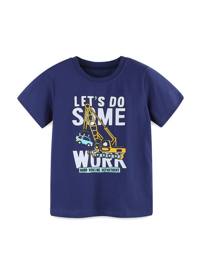 Boys Construction Truck Print Short Sleeve T-Shirt – Round Neck