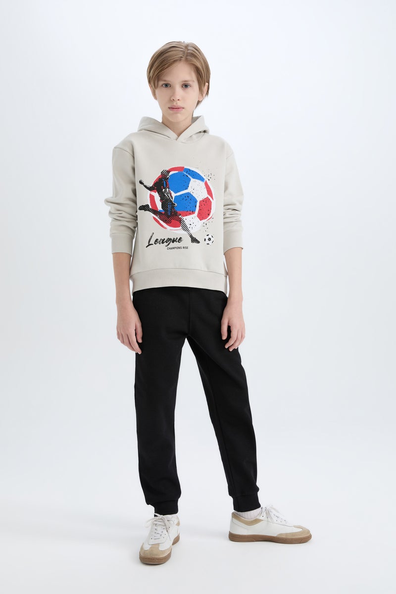 DeFacto Boy Thick Hooded Printed Sweatshirt Sweatpants 2 Piece Set - Image 1