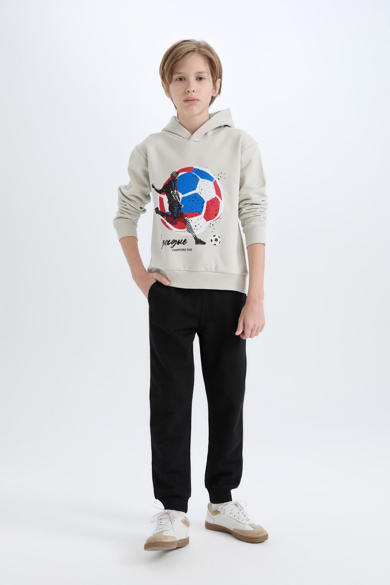 DeFacto Boy Thick Hooded Printed Sweatshirt Sweatpants 2 Piece Set - Image 4