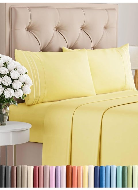 CGK Unlimited Twin XL Sheet Set - 4 Piece Sheets - Dorm Room Bed Sheets - Hotel Luxury Bed Sheets - Extra Soft - Deep Bed Sheets Pockets - Easy Fit - Breathable & Cooling Touch - Yellow Twin XL Sheets