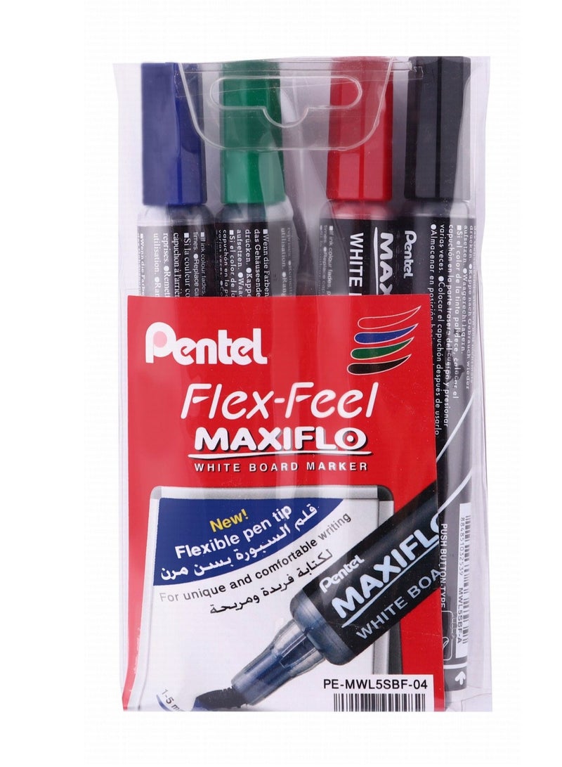 Pentel 4-Piece Maxiflo Flexible White Board Marker Multicolour  - Image 1