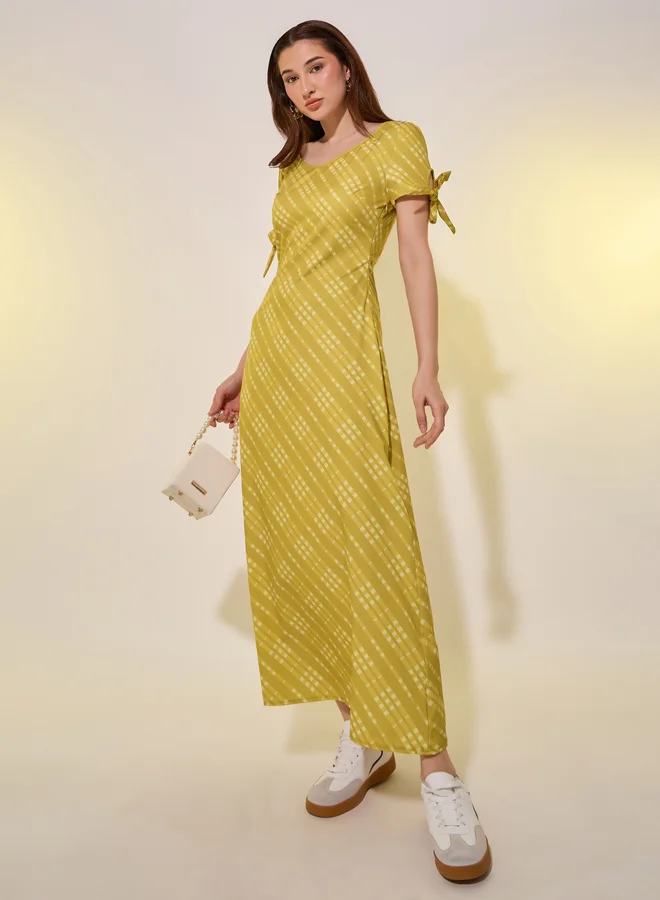 ستايلي Styli Striped Tie-Up Sleeve Cuff Midi Dress