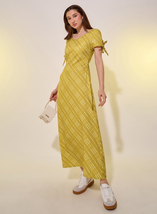 Take Two Striped Tie-Up Sleeve Cuff Midi Dress - Image 1