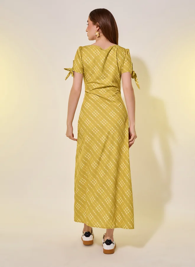 Styli Styli Striped Tie-Up Sleeve Cuff Midi Dress