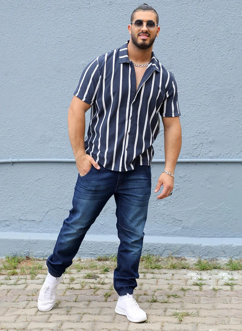 Instafab Plus  Contrast Halo Striped Shirt for Men | Best Price UAE