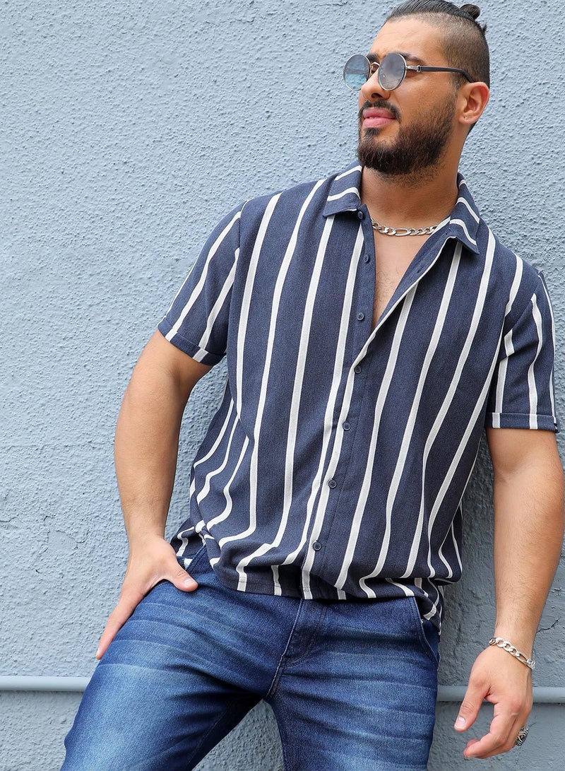 Instafab Plus Contrast Halo Striped Shirt - Image 1