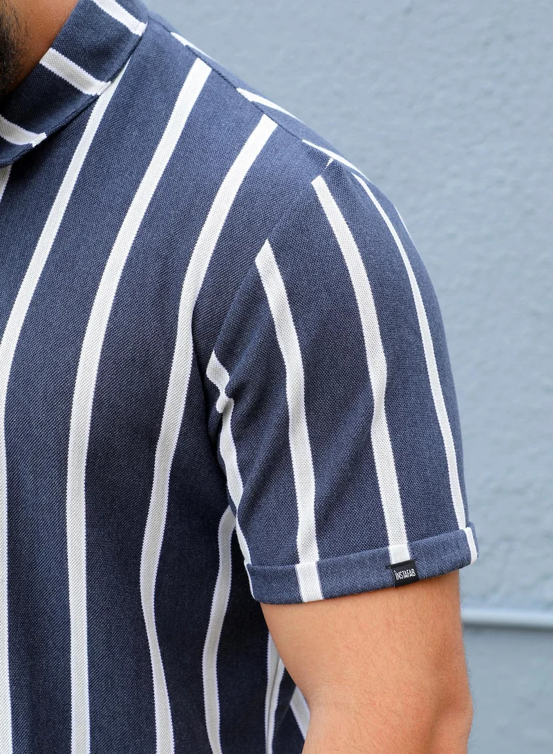 Instafab Plus  Contrast Halo Striped Shirt for Men | Best Price UAE
