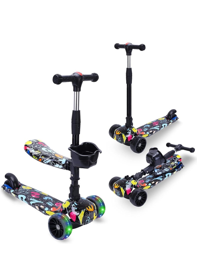 XICEN - 2 in 1 Kids Scooter Adjustable Height Foldable Kick Scooter with Removable Seat, LED Light Flashing Wheel - Image 1