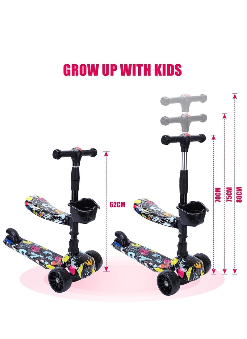 XICEN - 2 in 1 Kids Scooter Adjustable Height Foldable Kick Scooter with Removable Seat, LED Light Flashing Wheel - Image 1
