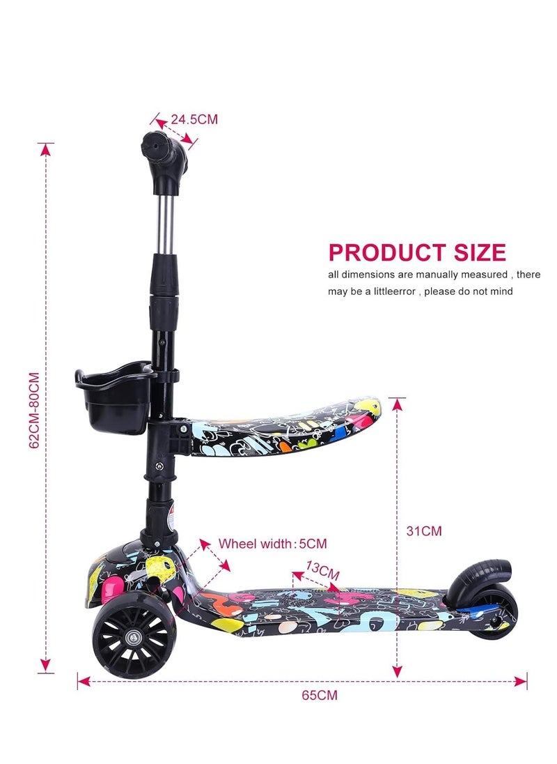 XICEN - 2 in 1 Kids Scooter Adjustable Height Foldable Kick Scooter with Removable Seat, LED Light Flashing Wheel - Image 1