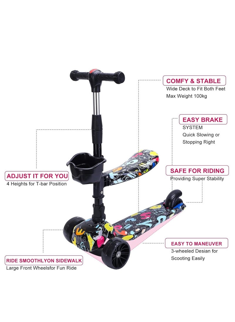 XICEN - 2 in 1 Kids Scooter Adjustable Height Foldable Kick Scooter with Removable Seat, LED Light Flashing Wheel - Image 1