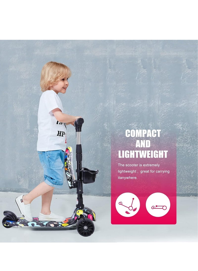 XICEN - 2 in 1 Kids Scooter Adjustable Height Foldable Kick Scooter with Removable Seat, LED Light Flashing Wheel - Image 1