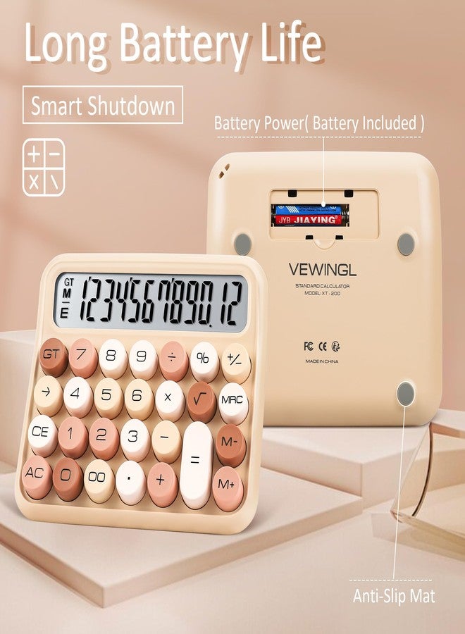 VEWINGL Mechanical Calculator 12 Digit Desk Calculator with Extra Large 5" LCD Display, Big Easy-Press Buttons, 15° Tilted Screen, Office & School Desktop Calculator - Image 3