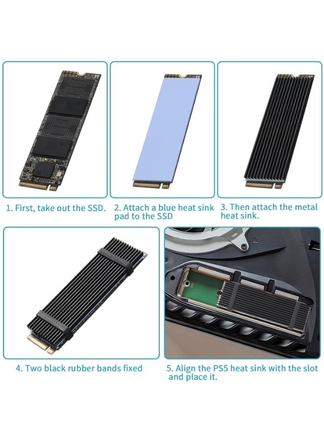 Astylway مشتت حرارة M.2 Nvme مع وسادات سيليكون حرارية 2280 SSD 2 أحزمة مطاطية سوداء لجهاز الكمبيوتر/PS5 PCIe أو SATA - Image 2