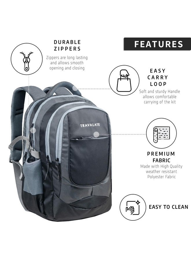 TRAVALATE 40L Four Compartment Backpack for School, Collage, Office, and Travel | Casual Laptop Backpack with Adjustable Padded Shoulder Strap, Mesh Back and Laptop Compartment| Grey - Image 2
