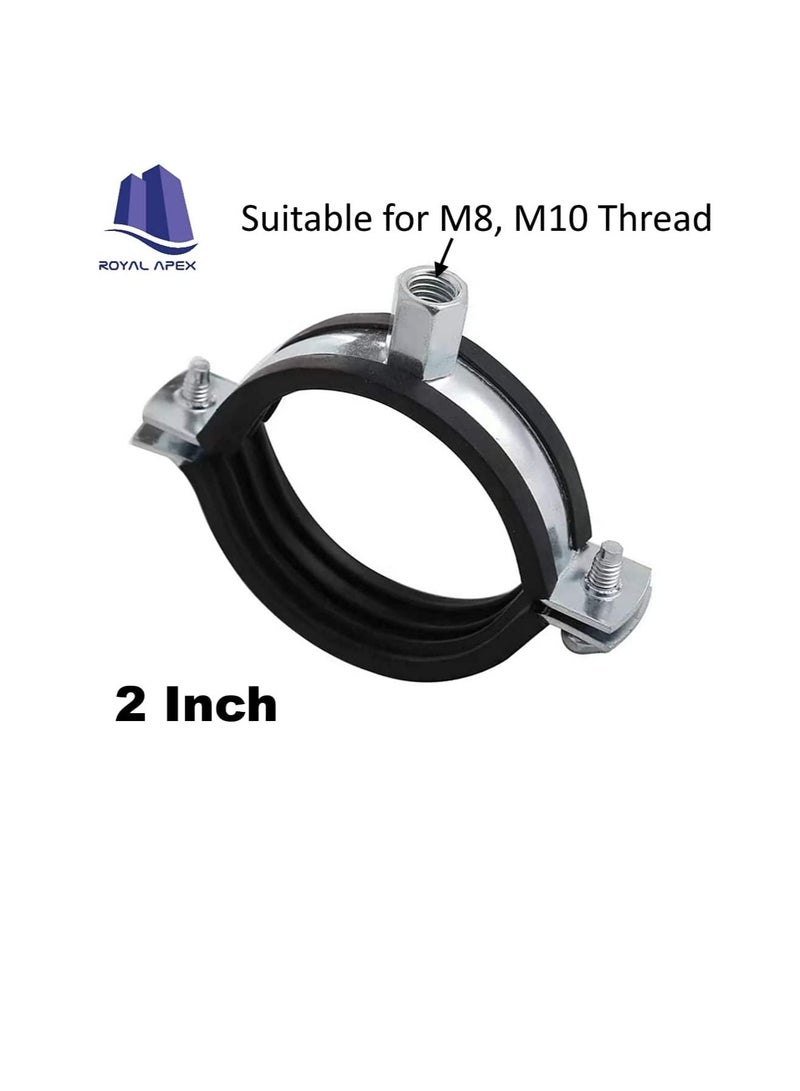 Heavy Duty Adjustable Two-screw Pipe Galvanized Iron (GI) Clamp with Rubber Lined or Unlined for Wall Ceiling Mount Pipe Supports, Split Ring Hanger (2 Inch, Pack of 10)  - Image 1