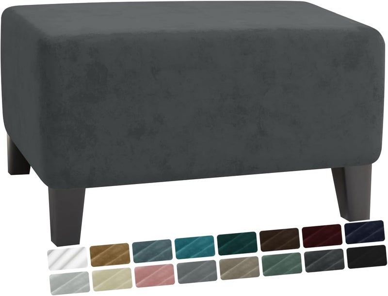 MAXIJIN Velvet Ottoman Cover Rectangular Stretch Square Ottoman Covers Slipcover Rectangle Washable Foot Stool Cover Thick Storage Protector with Elastic Bottom (Ottoman Medium, Grey) - Image 1