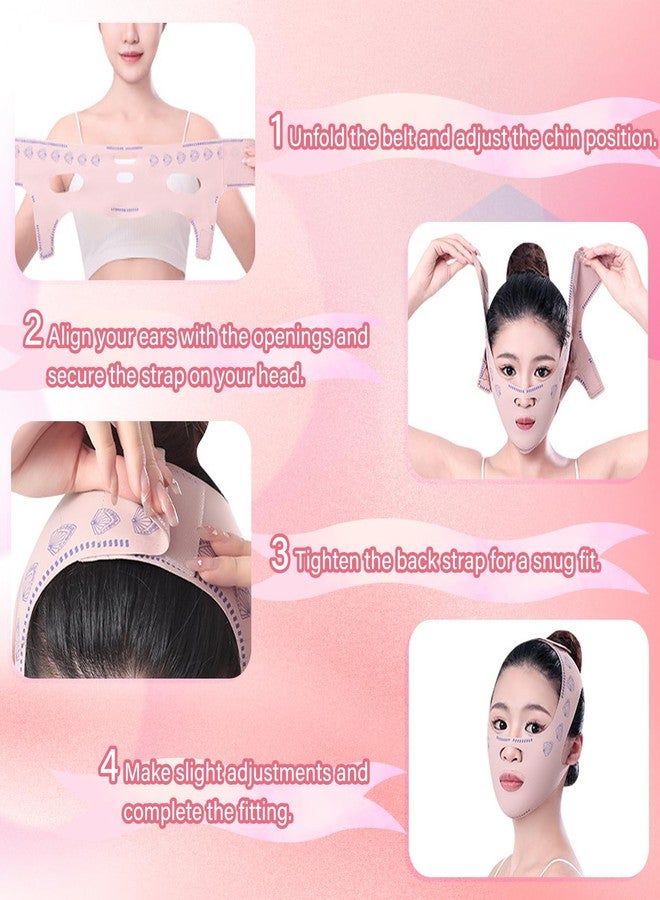 إيكيند حزام ذقن قابل لإعادة الاستخدام من إيكيند للنساء، قناع لشد الوجه وتقليل الذقن المزدوجة، حزام نوم قابل للتنفس، رباط مطاطي لشد الوجه وتنحيفه (عبوة من قطعتين، وردي) - Image 4