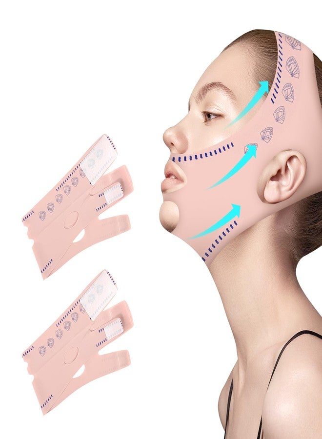 إيكيند حزام ذقن قابل لإعادة الاستخدام من إيكيند للنساء، قناع لشد الوجه وتقليل الذقن المزدوجة، حزام نوم قابل للتنفس، رباط مطاطي لشد الوجه وتنحيفه (عبوة من قطعتين، وردي) - Image 1