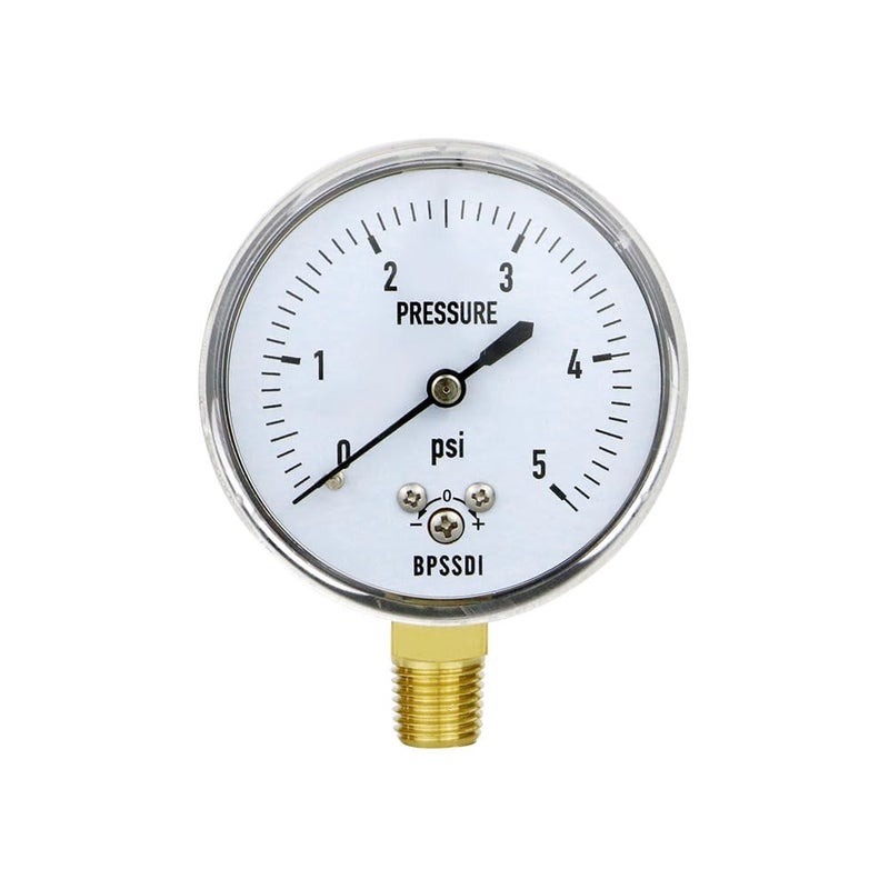 BPSSDI 0-5 Psi Low Pressure Gauge, Capsule Gauge with 304 Stainless Steel Case, 2.5" Dial Size, 1/4" NPT Lower Mount, Zero Adjustment, for Air Water Gas Pressure Test - Image 1