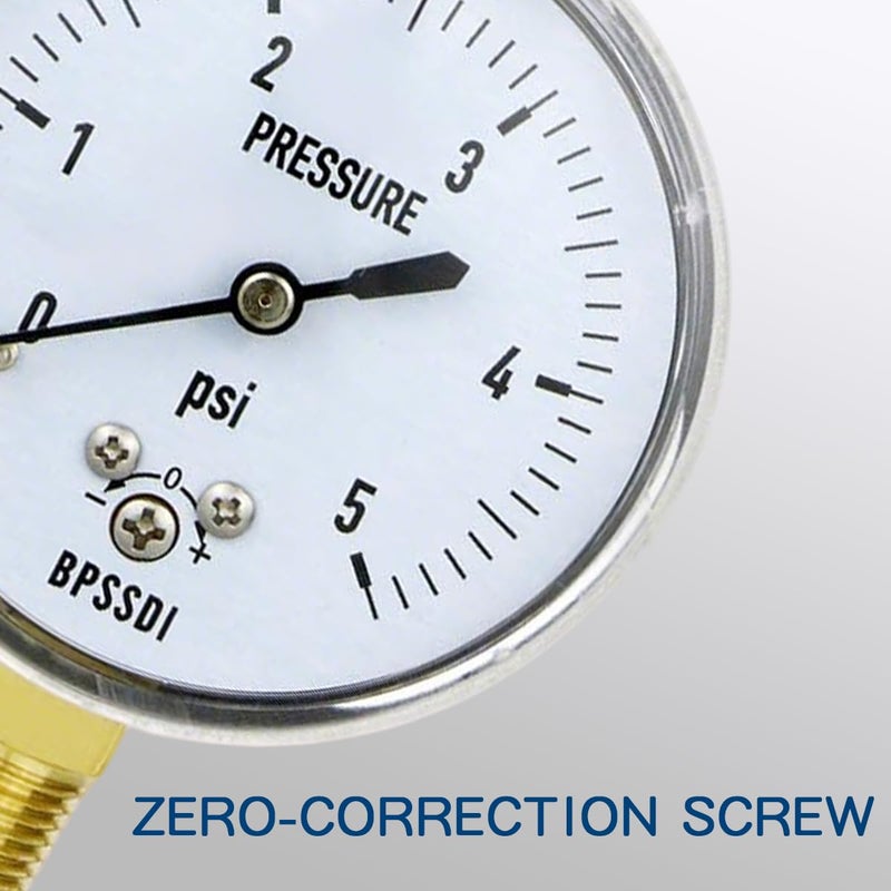 BPSSDI 0-5 Psi Low Pressure Gauge, Capsule Gauge with 304 Stainless Steel Case, 2.5" Dial Size, 1/4" NPT Lower Mount, Zero Adjustment, for Air Water Gas Pressure Test - Image 4