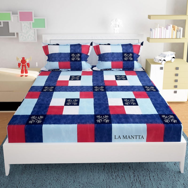 LA MANTTA 310 TC Cotton Elastic Fitted Bedsheet King Size Double Bed with 2 Pillow Covers (bedsheet Size 72" x 78" inch) Pillow Covers (Size 17x27 inches) (Fitted) - LMFTD8 - Image 2