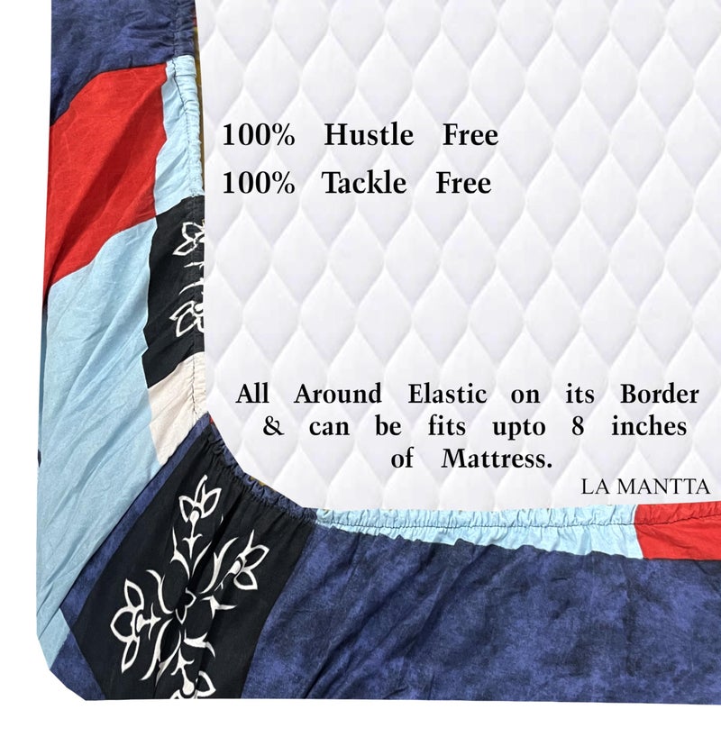 LA MANTTA 310 TC Cotton Elastic Fitted Bedsheet King Size Double Bed with 2 Pillow Covers (bedsheet Size 72" x 78" inch) Pillow Covers (Size 17x27 inches) (Fitted) - LMFTD8 - Image 3