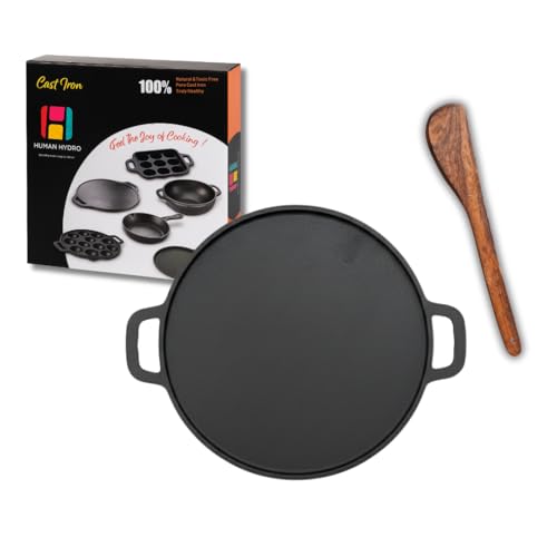 Human Hydro Pre-Seasoned Feather-Light Cast Iron Dosa Tawa/Chilla/Omelette Pan with Wooden Spatula | 30cm, 2.4kg | Induction Friendly, Naturally Nonstick, Toxin-Free & No Chemical Coating - Image 1