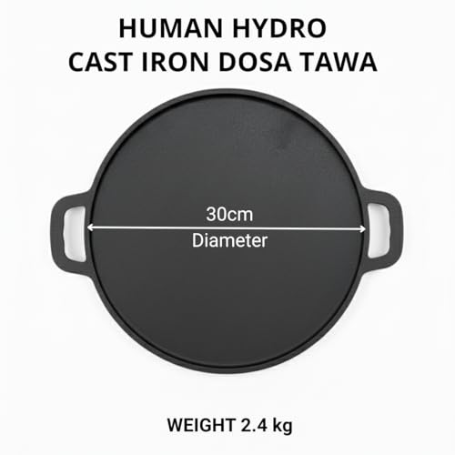 Human Hydro Pre-Seasoned Feather-Light Cast Iron Dosa Tawa/Chilla/Omelette Pan with Wooden Spatula | 30cm, 2.4kg | Induction Friendly, Naturally Nonstick, Toxin-Free & No Chemical Coating - Image 2
