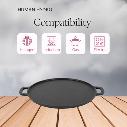 Human Hydro Pre-Seasoned Feather-Light Cast Iron Dosa Tawa/Chilla/Omelette Pan with Wooden Spatula | 30cm, 2.4kg | Induction Friendly, Naturally Nonstick, Toxin-Free & No Chemical Coating - Image 3